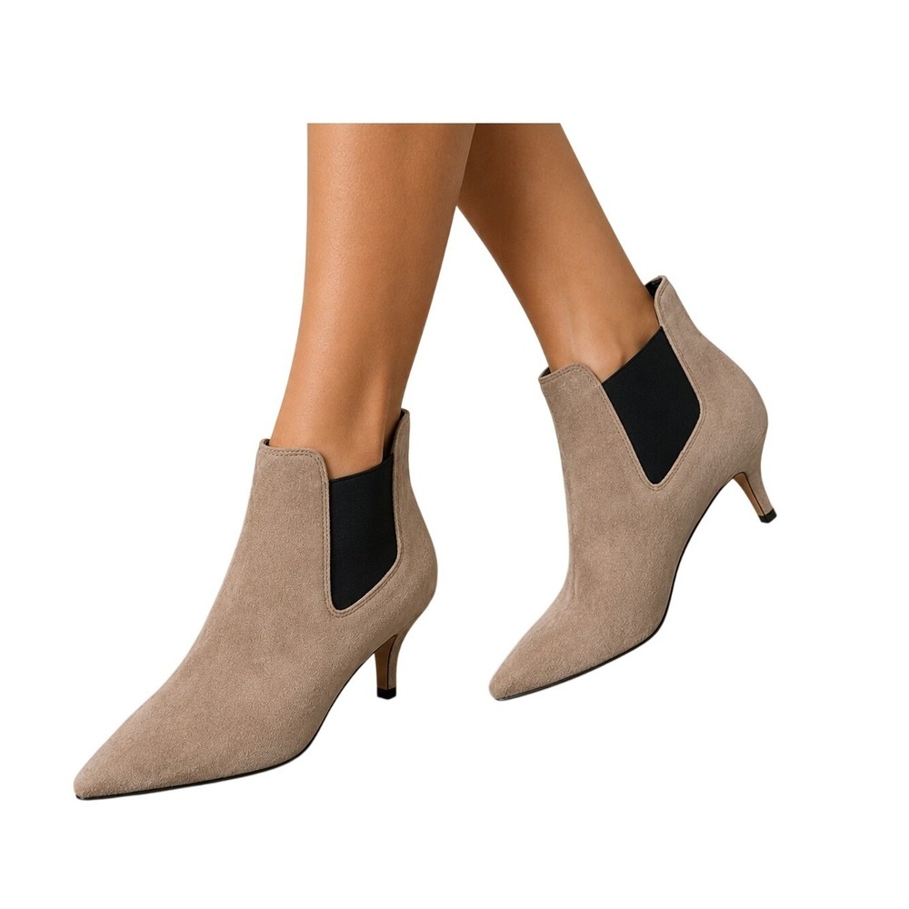 Via Spiga Womens Taupe Suede Pointed Toe Kitten Heel Ankle Chelsea Boots US 9
